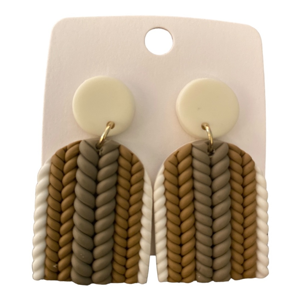 NWT Brown and Cream Fall Knit Sweater inspired lightweight earrings